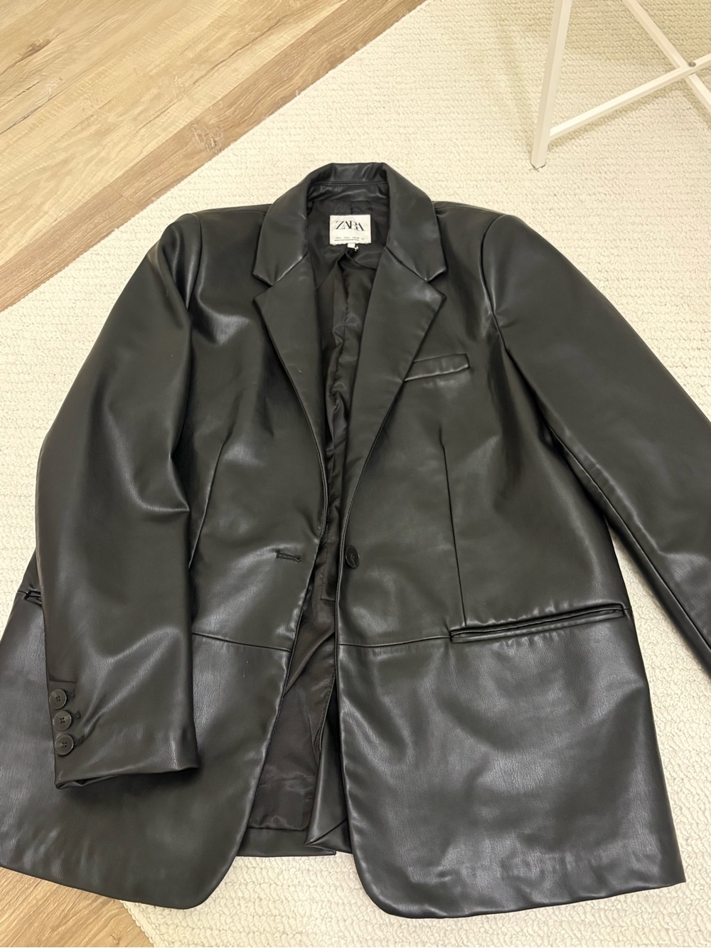 Zara Black Faux Leather Blazer Jacket - Women's